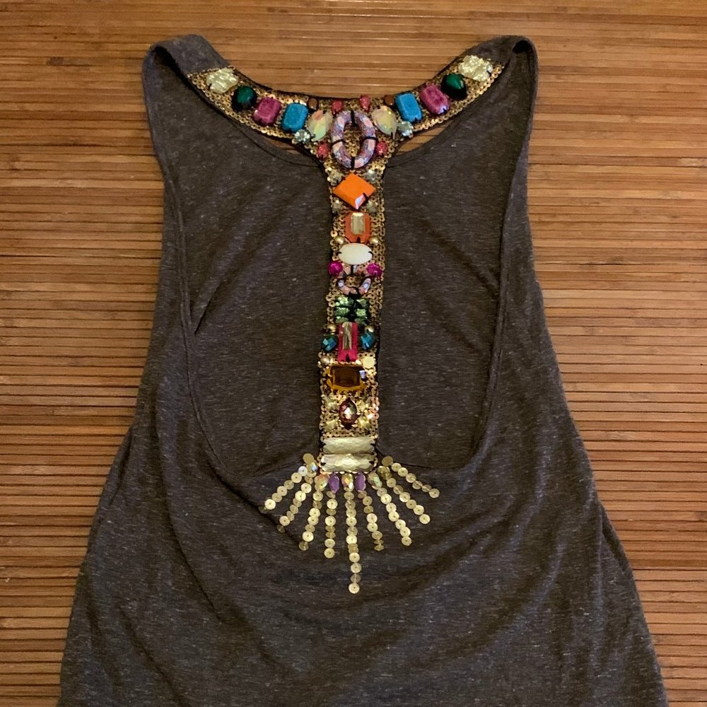 Meghan LA Los Angeles Brown Beaded Sequins Tank S